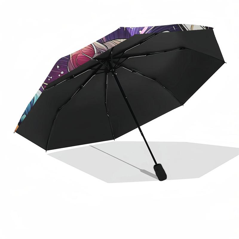1pc Starry Night Cat Floral Auto Open Close Umbrella - Portable 3-Fold Design with Iron Frame, Perfect for Outdoor, Festive Gifts, Travelers, Daily Us