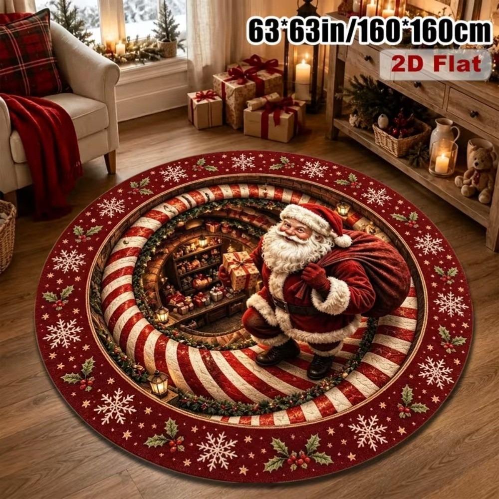 2D Flat Printed 3D Illusion Rug Santa Claus Christmas Doormat Christmas Rug  Indoor
