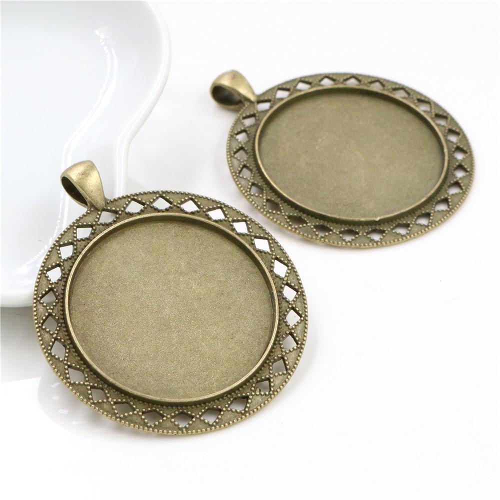 5pcs 35mm Inner Size Bronze Antique Silver Plated Cabochon Blank Base Setting Charms Pendant DIY Jewelry Findings