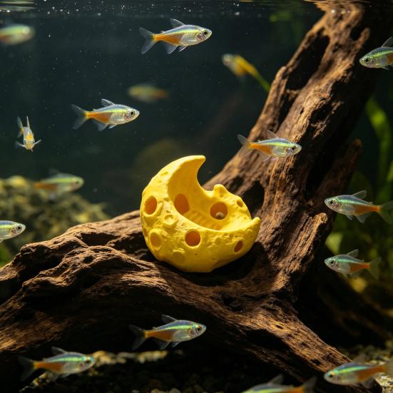 Moon Aquarium Hideout Cave Fish Tank Moon Ornament Multi-Hole Aquarium Hideout Tunnel for Small Fish And Shrimps