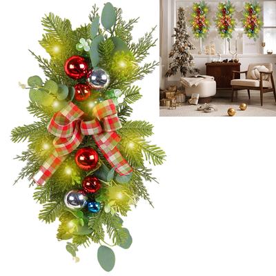 Christmas Decoration Stair Wreath with Silk Ribbon Wreath Stairway Swag Christmas Simulation Garland Trim Garland for Home Decor