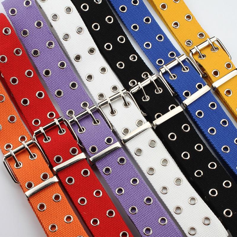 Women's Belt 2-Row Metal Grommets Canvas Long Casual Belt