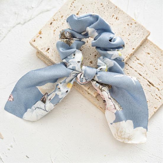 Hair Tie Floral Print Bunny Ear Design Hair Rope High Elasticity No Damage Bun Half-Tied Hairstyles Ponytail Holder Hair Accessory