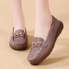 2023 Spring/Autumn Women's Casual Leather Slip-On Shoes with Metal Buckle - Soft Sole, Large Size, Comfort for Moms
