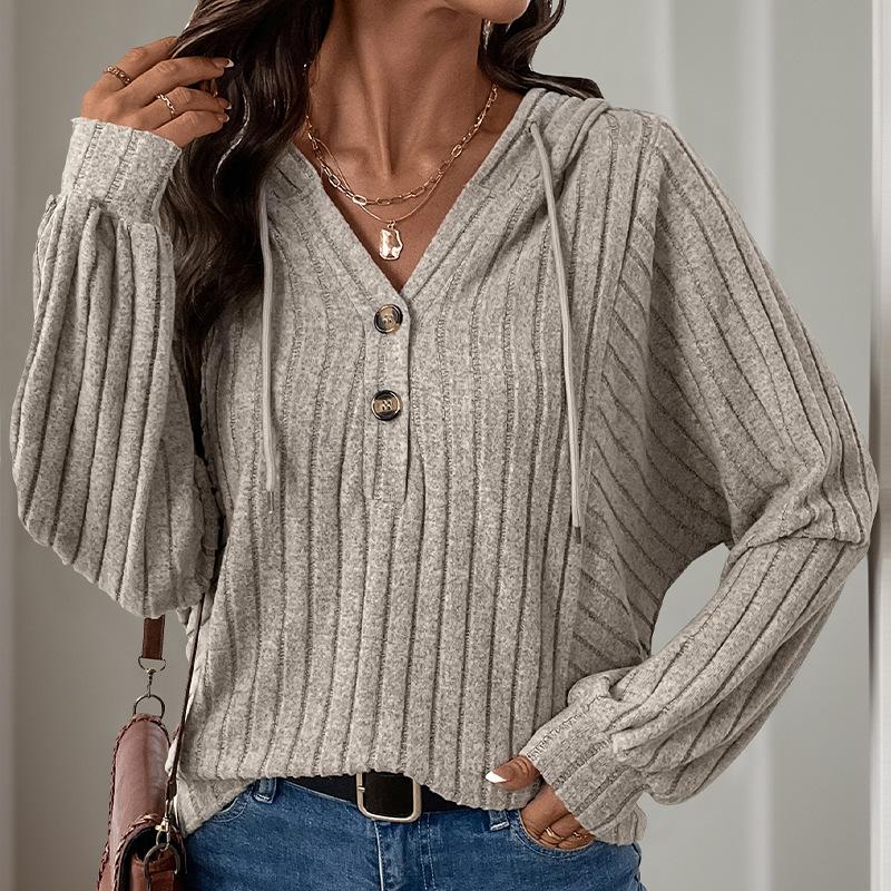 Autumn Hoodie Women's Solid Colour Brushed Pit Stripe Loose Hooded Sweatshirt