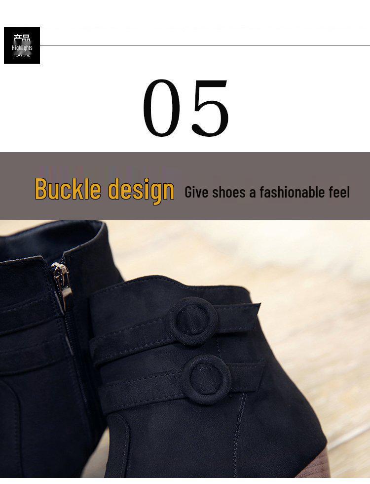 Stivaletti Corti in Pelle Scamosciata Europei e Americani con Tacco Chunky e Punta Acuta (Taglie 35-43)