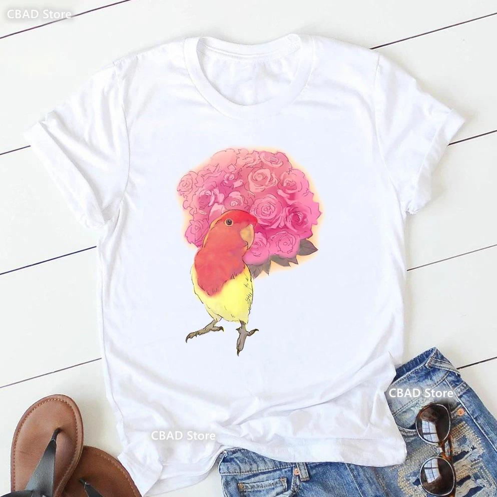 Cute Cockatielsparrot Bird Lovers Print T Shirt Girls Sunflower Flowers Tshirt Unisex Harajuku Kawaii Clothes Summer Tops Tee