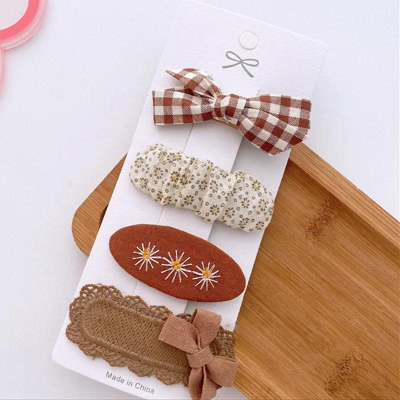

4/8pcs Korean Coffee Color Hair Pin Bow Knit Fabric Princess Hair Clips for Children Baby Girls Headwear Kids Hair Accessories