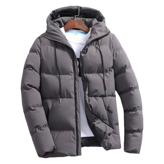 Winter Men Jacket Hooded Slim Fit Long Sleeve Drawstring Pockets Windbreaker for Daily Wear