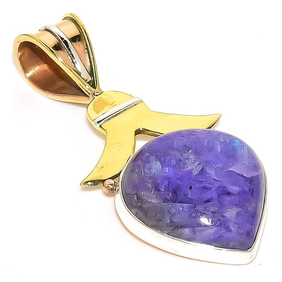

Natural Purple Moonstone Two Tone 925 Solid Sterling Silver Pendant 1.75 C6P46