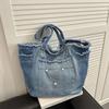 Süße Koreanische Stil Denim Schultertasche Einfache Retro Leinwand Tragetasche Einfarbige Große Kapazität Unterarmtaschen Damen