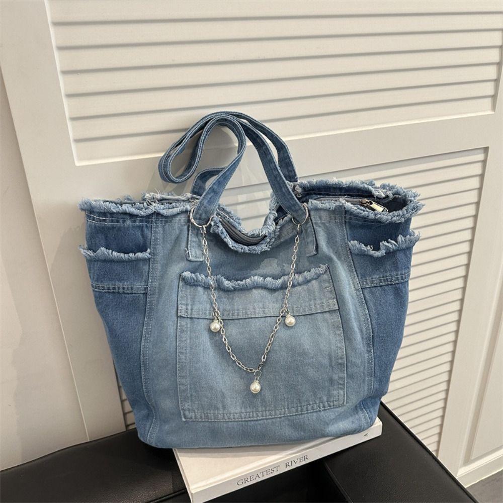 Koreanischer Stil Leinwand-Tragetasche Einfache Unterarm-Taschen Niedliche Jeans-Umhängetasche Outdoor
