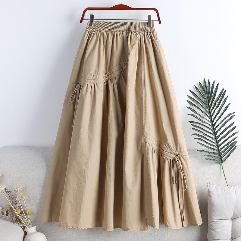 High-Waisted Slimming Lace-Up Midi A-Line Skirt for Women