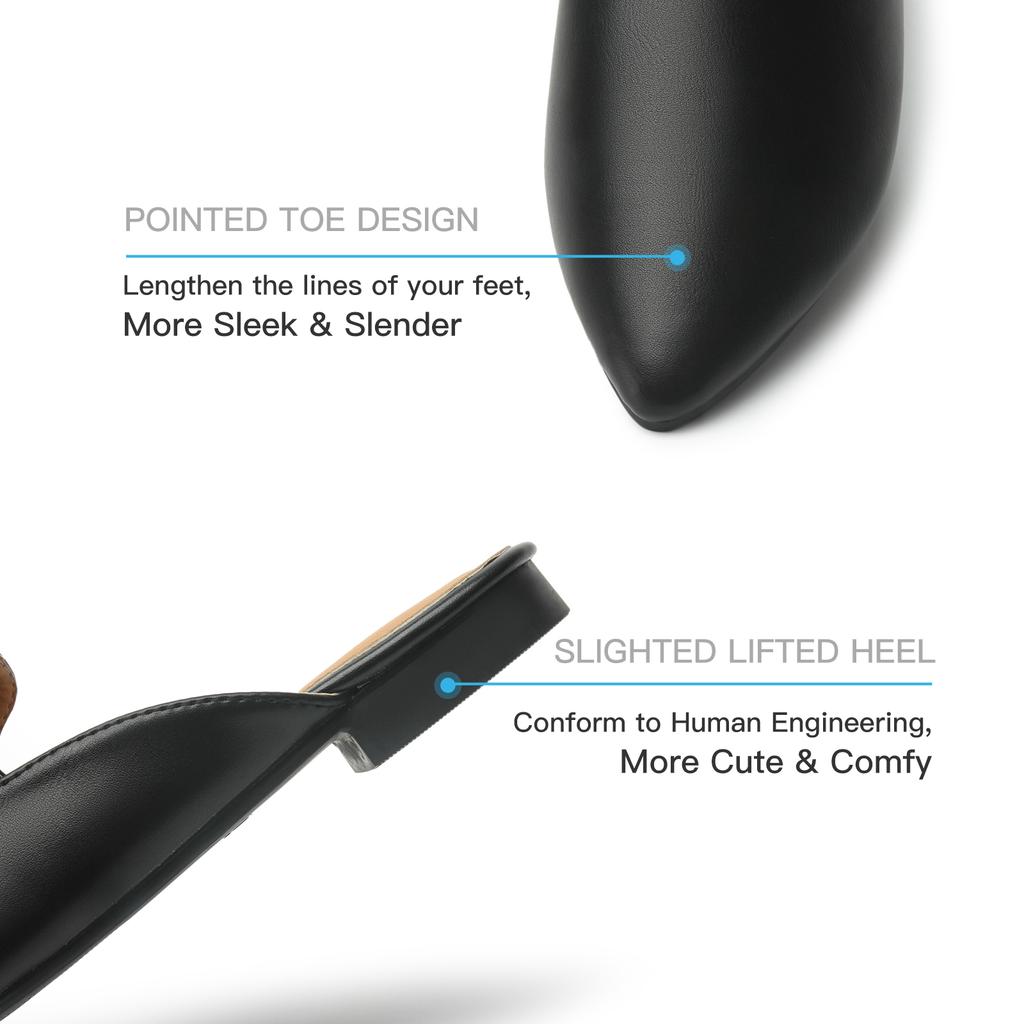 Günlük Düz Yazlık Terlikler Slaytlar Loafer'lar Kadın Mule Sivri Burun Düz Slaytlar Siyah Yumuşak Deri Ayakkabılar Mules Terlikler