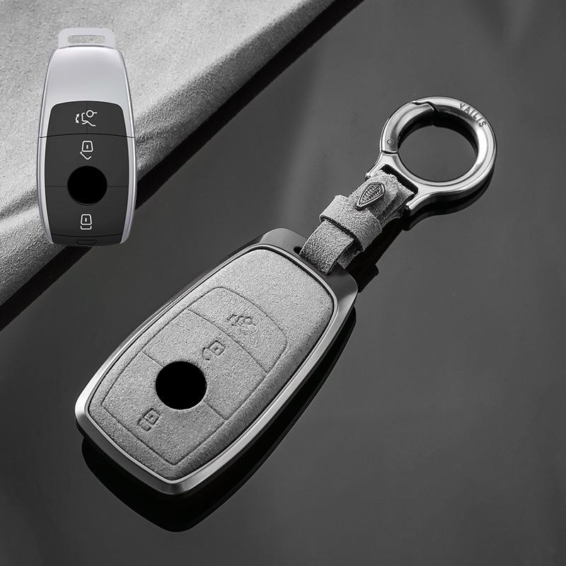 Metal Suede Car Remote Key Cover Case Holder Shell Chain Fob For Mercedes Benz B C E S Class S400L Cla Cls Glc Gle Gls Eqe Eqs