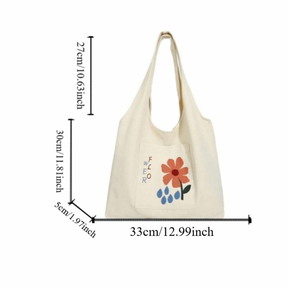 Korean Style Canvas Shoulder Bag Large Capacity Women's Armpit Bag Cute Flower Tote Bag Girls