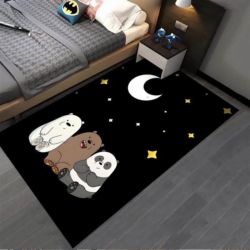 Cute Cartoon Bears and Moon Carpet - Black Starry Night Design Suitable for use as an anti-slip for living room bedroom sofas
