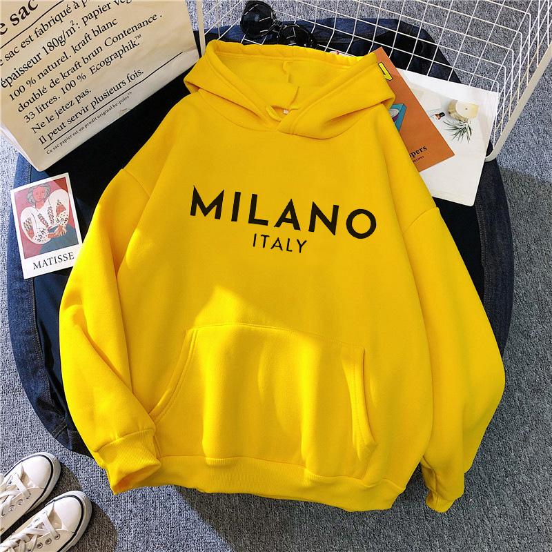 Hot Milano Letter Print Hoodies Women Men Fashion Graphic Hooded 2000s Casual Unisex Sweatshirt Women's Autunm Winter Clothing