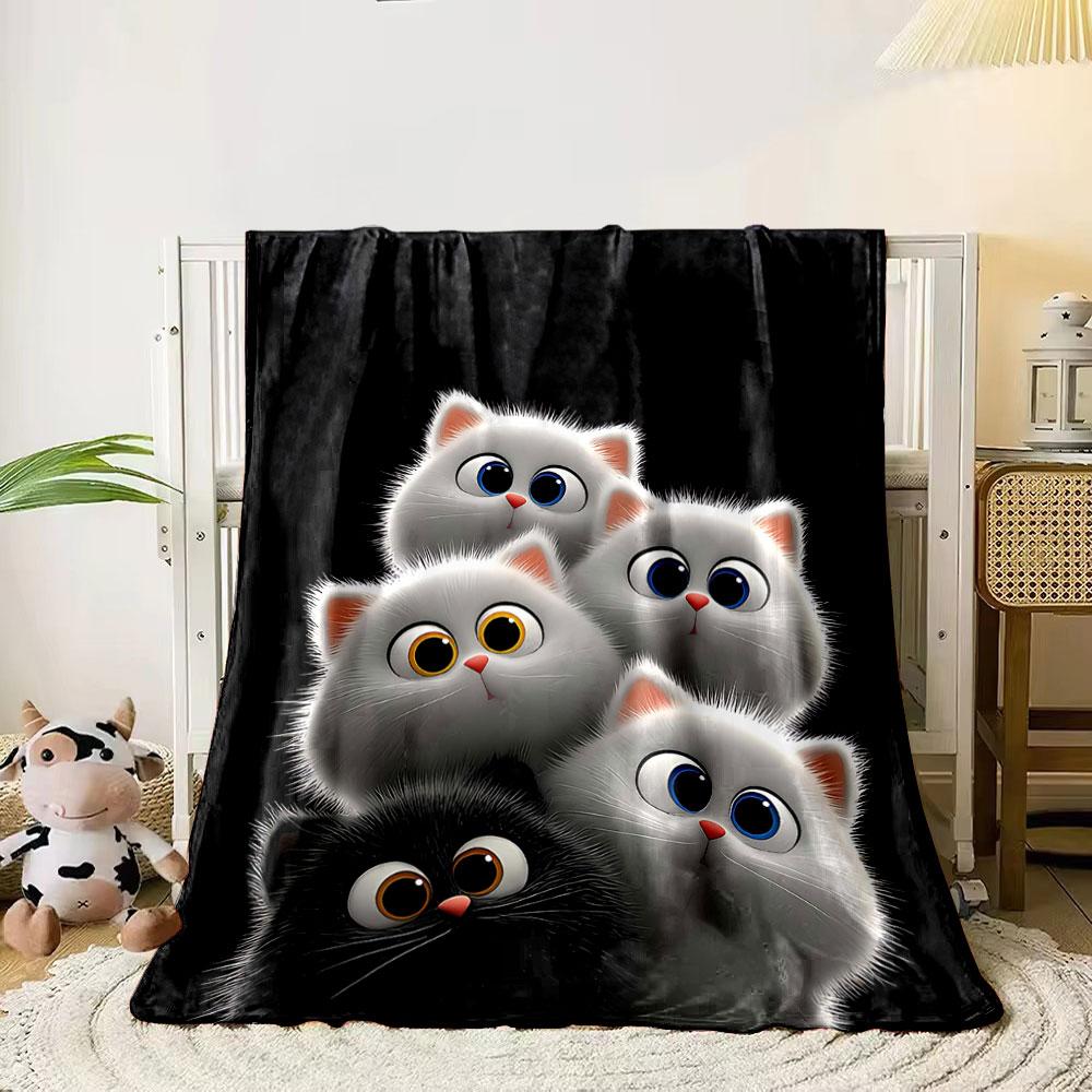 

Five fluffy kittens with wide eyes, stacked against a black background. for all seasons blanket lunch break throw gift 80cm x 120cm