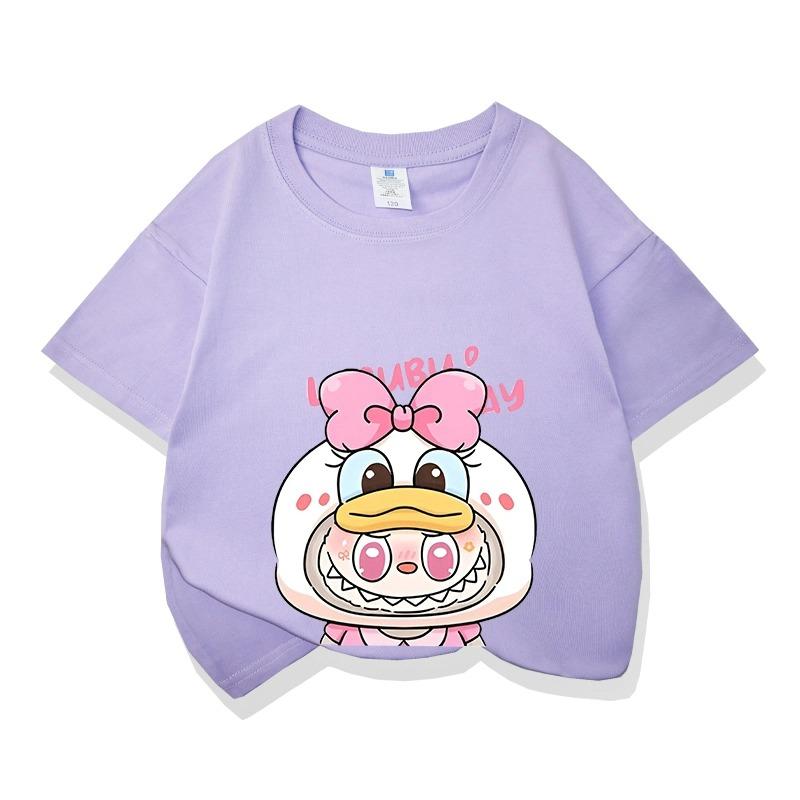 Cartoon Graphic Labubu Kids Adult Printed T-shirt Summer Men and Women's Fashion Outdoor Girl Short Sleeved T-shirt Top Pullover