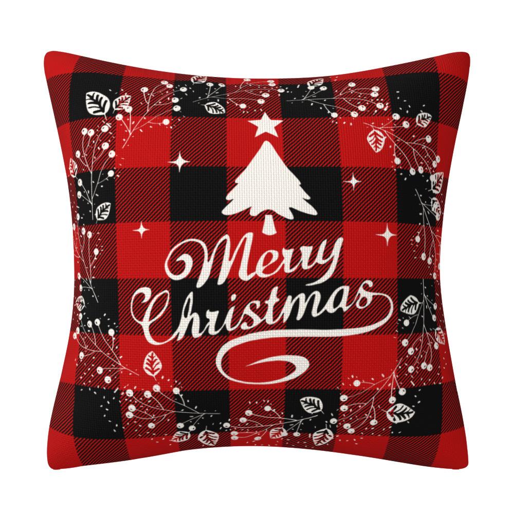 New Christmas Festive Red Plaid Snowman Pillow Case Linen Cushion Cover Sofa Pillow Case