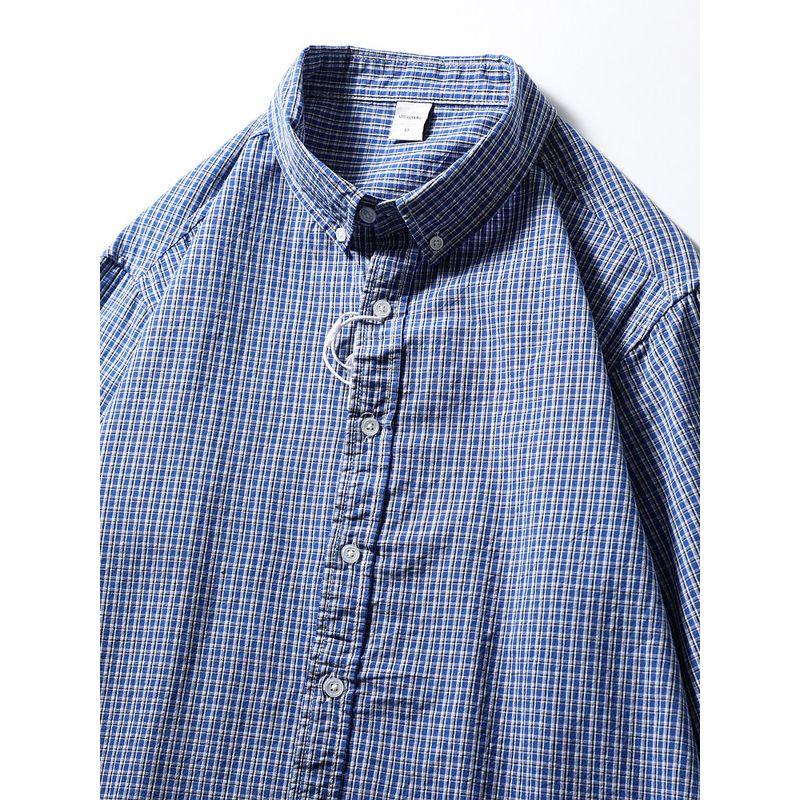 Japan Fashion Retro Small Plaid Cotton Shirts Men's Long Sleeve Spring and Autumn Outerwear Foreign Trade Men's Casual All-matching Cotton Shirt
