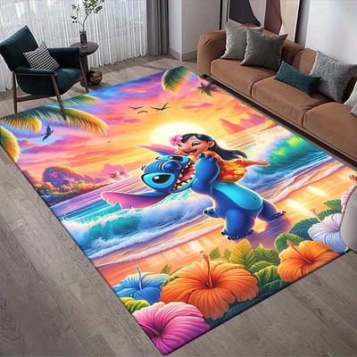 1pc Disney Lilo and Stitch Pattern Carpet Area Rug Non-slip Carpet Hand Washable Floor Mat Suitable For Living Room Bedroom Home Decor