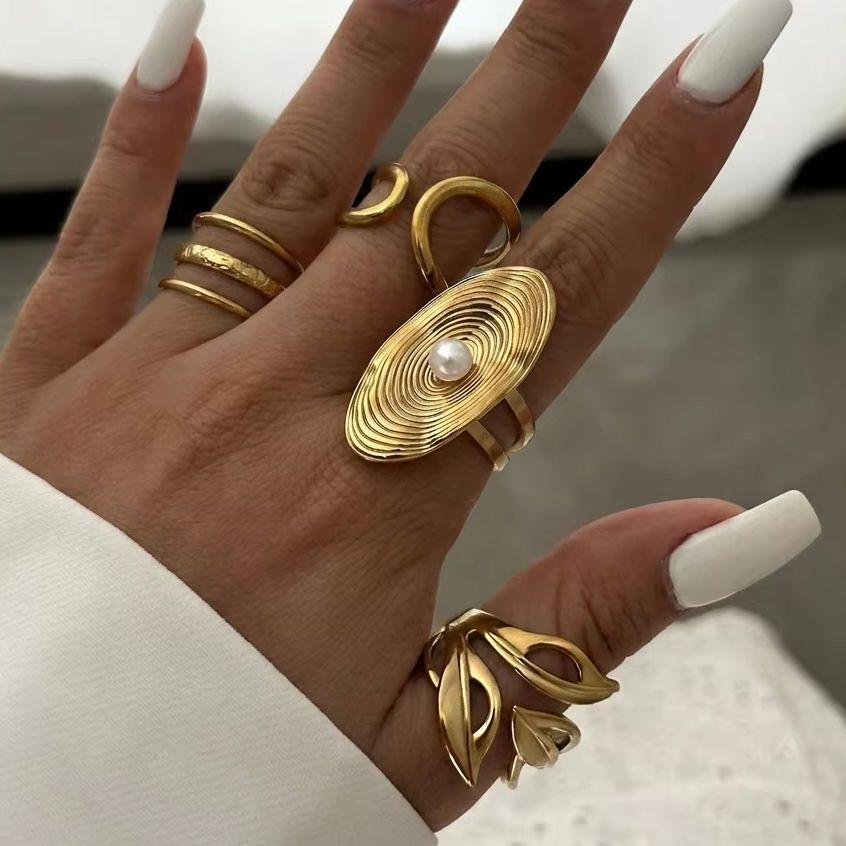 Punk Exaggerated Irregular Metal Wide Rings for Women Men Stacked Texture Strip Gold Color Finger Rings Stainless Steel Jewelry