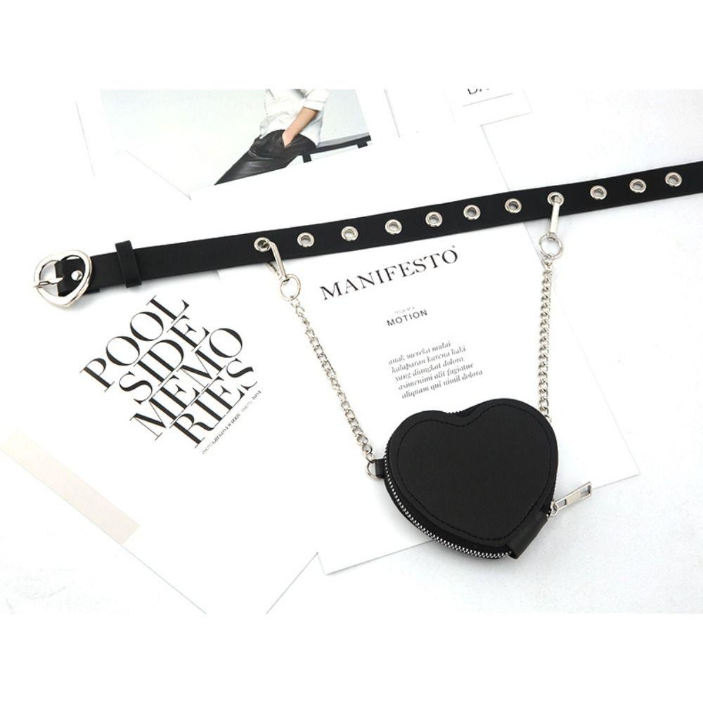 Y2K PU Leather Waist Bag Heart Metal Buckle Belt with Bag Sweet Love Heart Fanny Packs Daily
