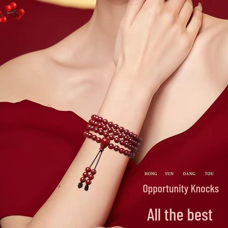 Bestselling Natural Cinnabar 108 Bead Buddhist Rosary Bracelet with High Purple Gold Sand Content