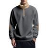 New American Sweatshirt Vintage Patchwork Embroidery Half Placket Men's Large Size Long Sleeve Sweatshirt