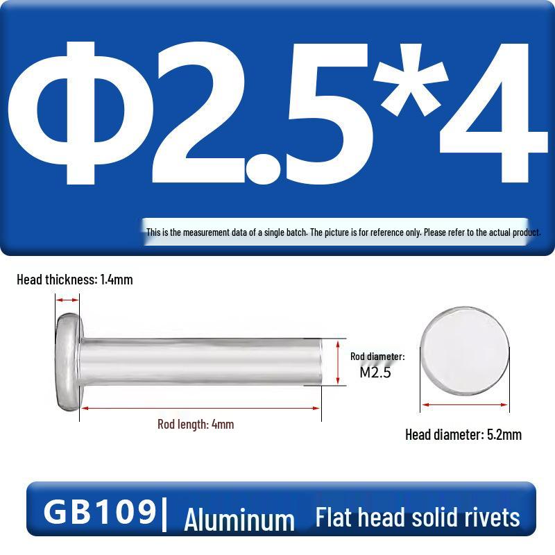 Flat Head Aluminum Solid Rivets GB109, Hand-Hammered, Size M2-M8