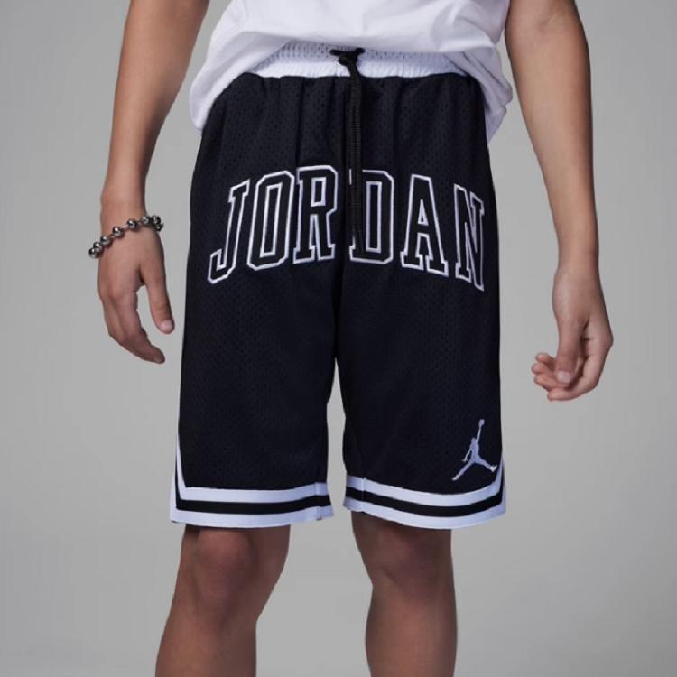 Jordan Alphabet Logo Print Striped Loose Straight Childrens Shorts Kids Bottoms Black FQ0611-010