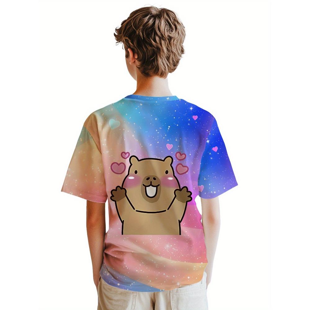 Starry sky capybara boys T-shirt 3D digital printing back-to-school tops summer cute casual