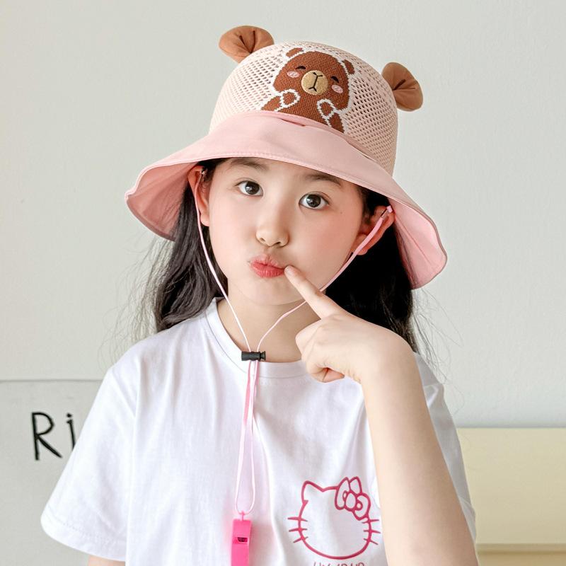 Children S Fisherman Hat Summer Sun Protection Sun Hat Cute Capybara Sun Hat Outdoor Play Beach Hat With Whistle 54 head circumference розовый
