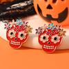 Colorful Rhinestone Skull Earrings: Retro Pink Drip Oil Studs for Women’s Halloween