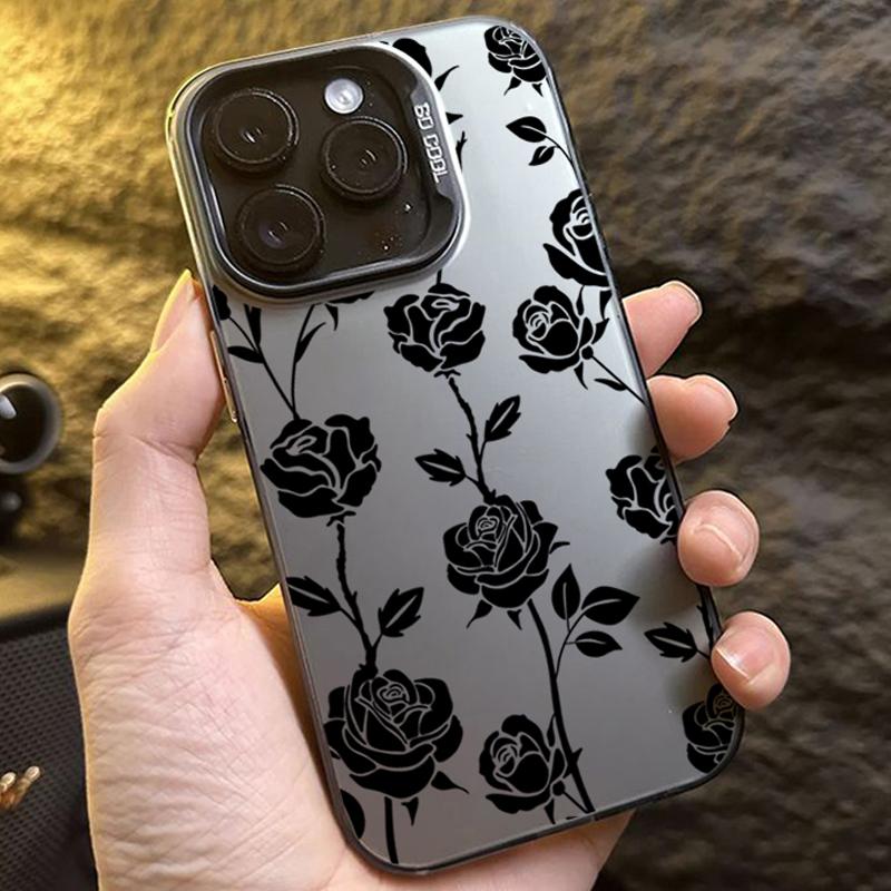 Black Rose Phone Max For iPhone 16 Pro 15 14 13 12 11 Case Funda Bumber Coque