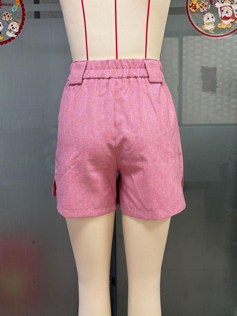 High-Waisted Fashion Casual Solid Color Shorts with Pockets for Women - Summer 2025 Collection