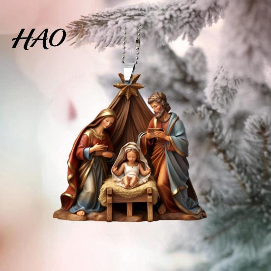 Festive Party Decor Christmas Pendant Ornament Jesus Family Prayer Scene Bright Fine Workmanship Colored Religious Symbol Nativity for Home