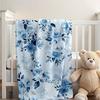 1pc Extra Large Flannel Blanket - Heavyweight All-Season Soft Warm Throw - Blue Floral Bedspread, Sofa Cover, Car & Outdo