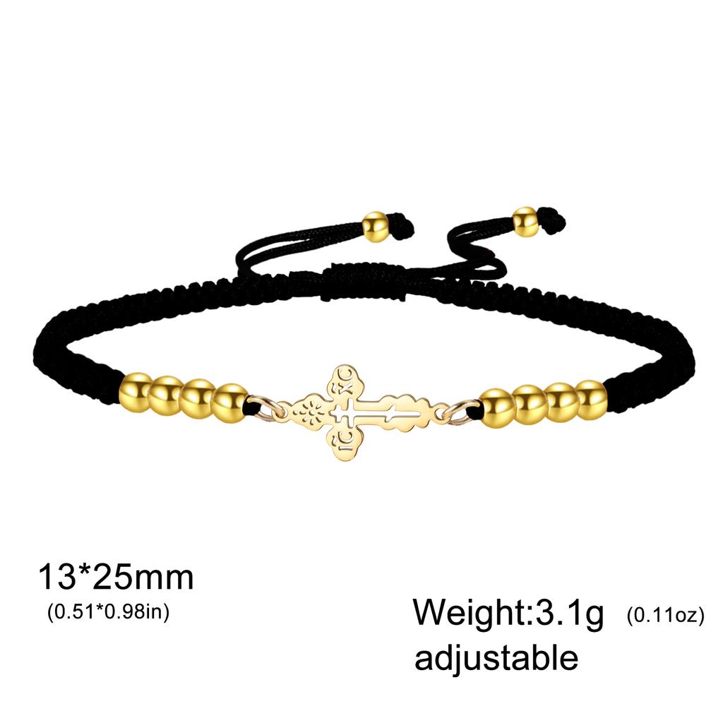 Teamer Charms Croce Ortodossa Bracciale con Catena a Corda Rossa Nera Acciaio Inossidabile Per Donna Uomo Gioielli Gesù Cristo Regalo Nuovo