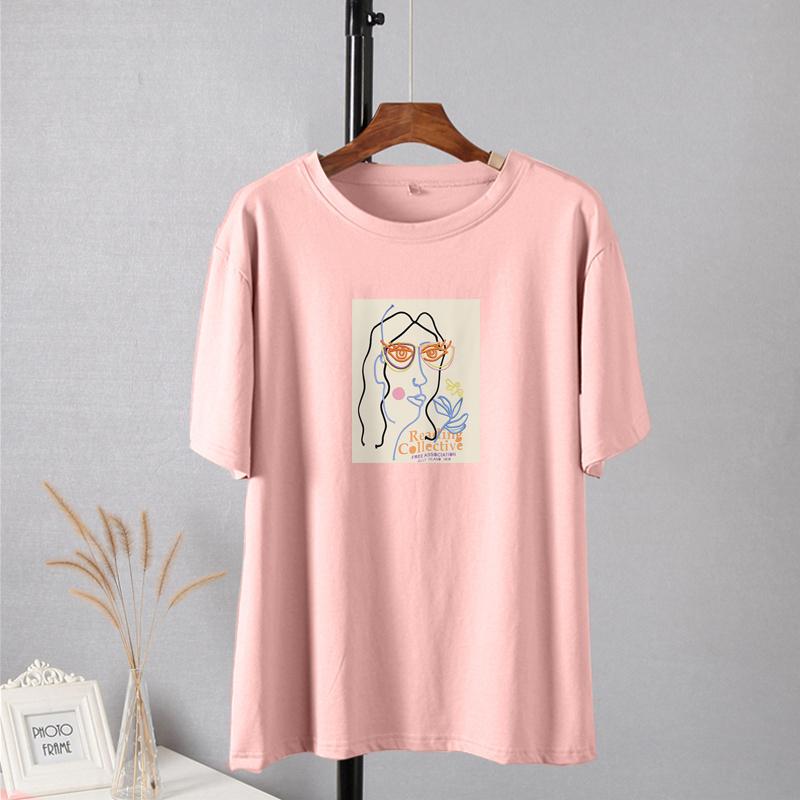 Shellsuning Summer New Aesthetic Printed Tshirts for Women 100% Cotton Vintage Short Sleeves Basic Tees Oversize Top Korean Casual Harajuku Tops