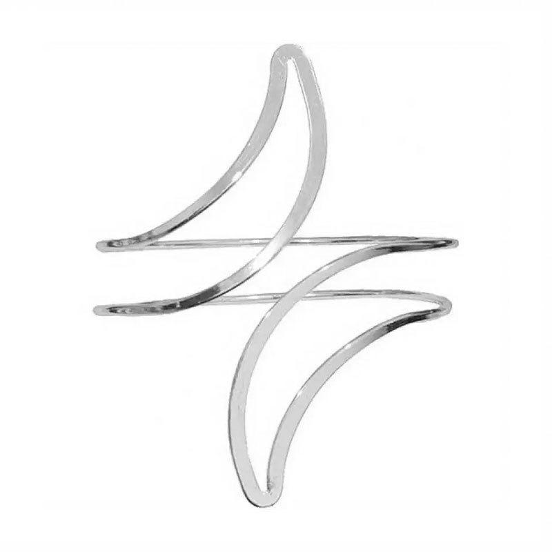 European & American Geometric Wave Cuff Bracelet Set with Metal Leaf and Crescent Design