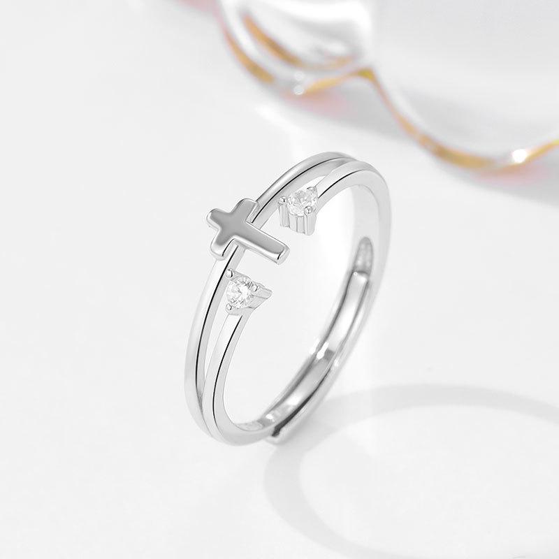 

Элегантное женское кольцо с крестом и бриллиантами, регулируемое, из стерлингового серебра 925 пробы Adjustable платиновый