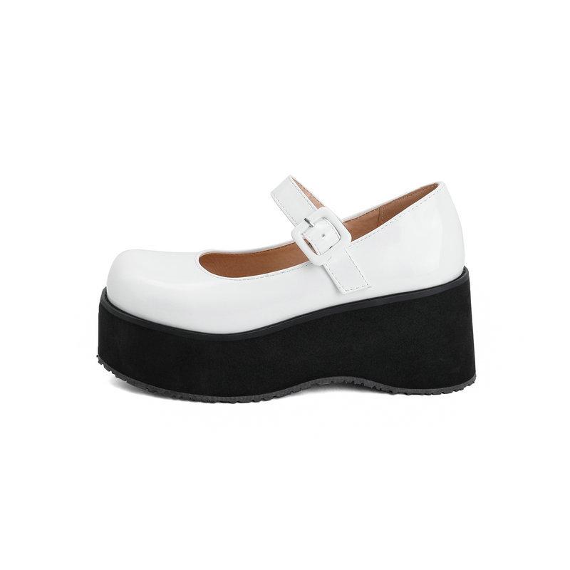 

Большие размеры jk обувь женская весна и осень новые мягкие женские модные черные туфли Мэри Джейн на толстой подошве легкие глянцевые маленькие кожаные туфли день 34 белый