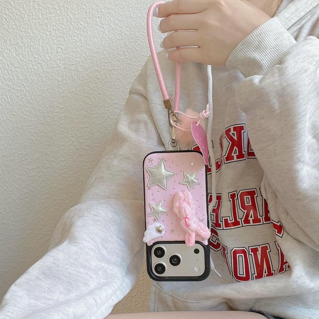 Star Denim Plush Bear Rabbit for iPhone17Promax Mobile Phone Case Apple 16 Short Rope 15/14
