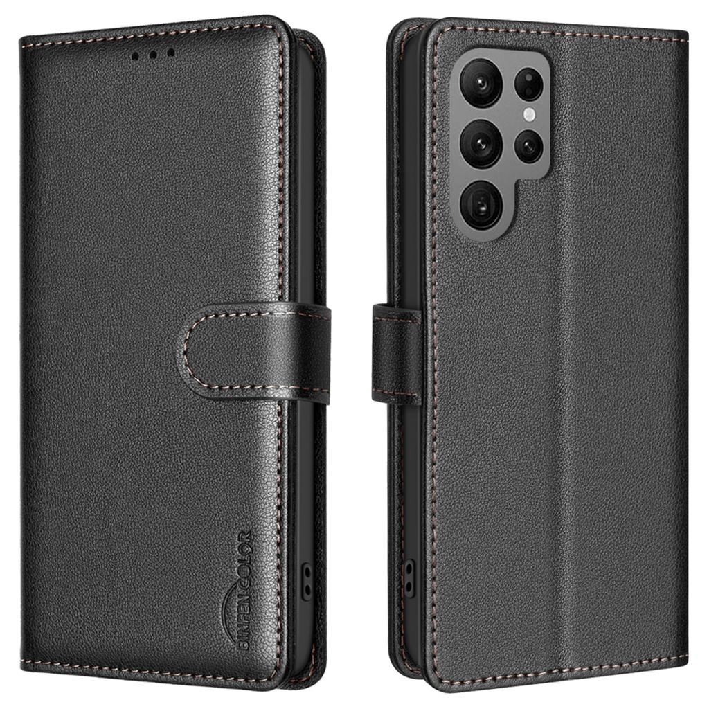 BINFEN COLOR BF32 For Samsung Galaxy S25 Ultra Leather Case Wallet RFID Blocking Phone Cover