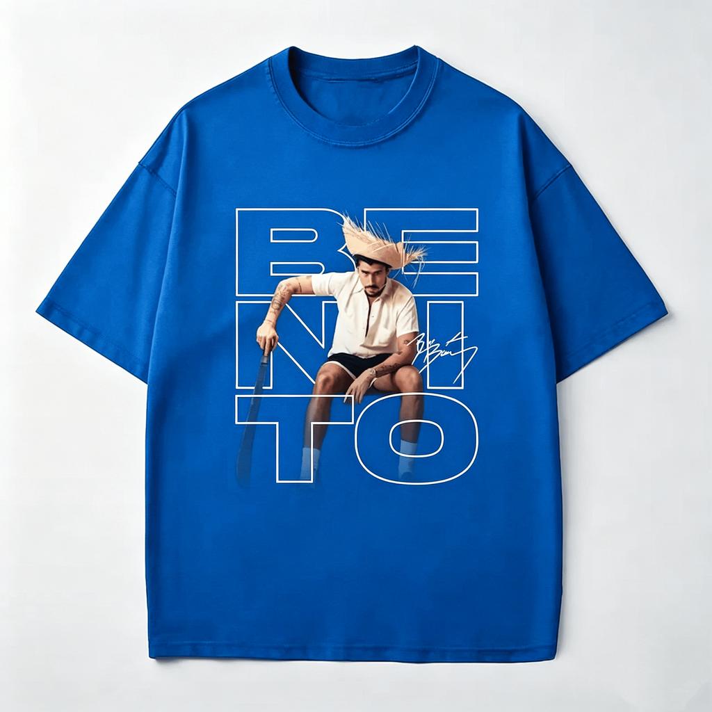 Berretto di paglia Bad Bunny grafica Nuove T-shirt Unisex Unisex Cotone Puro Manica Corta Y2k Oversize Magliette World Tour Merch Benito Bowl
