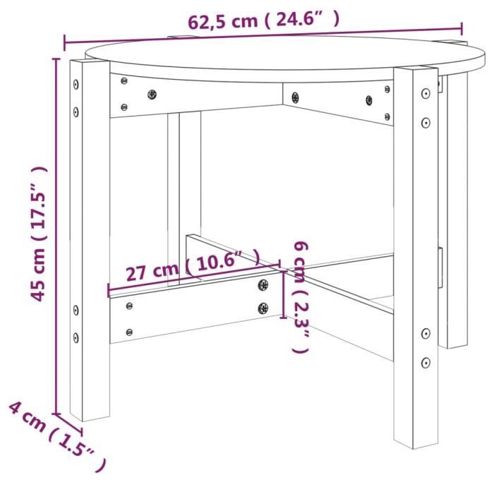 VidaXL Table basse Ø 62,5x45 cm Bois massif de pin 822302