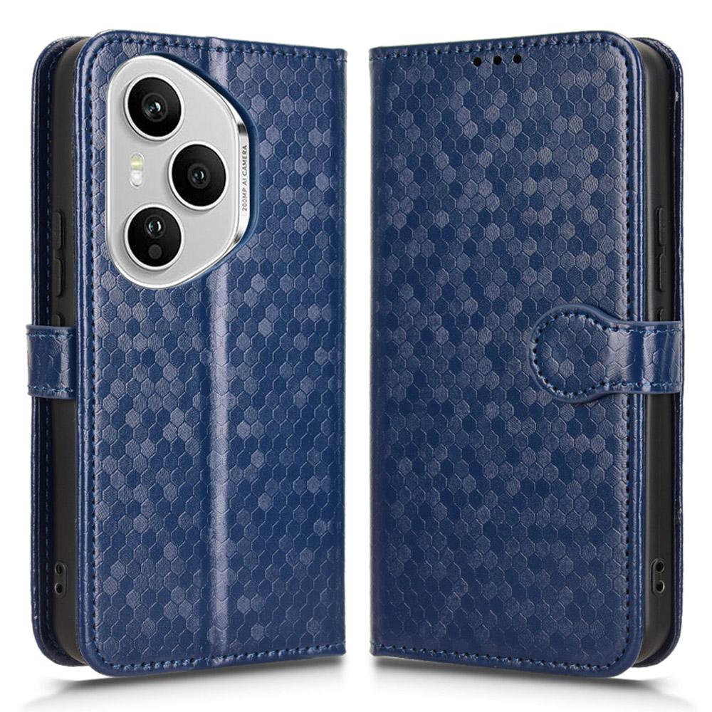 For Honor 400 Pro 5G (Global) Wallet Case Dot Pattern Imprint PU Leather Phone Cover with Wrist Strap